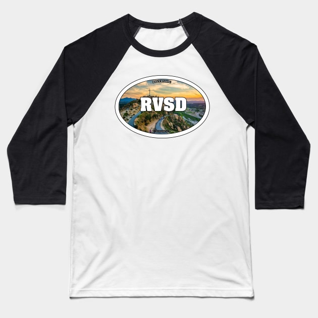 Riverside Travel Sticker Baseball T-Shirt by ZombeeMunkee